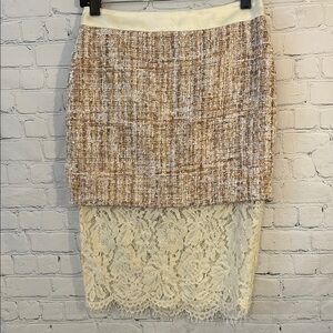 English Factory Elegant Cream, Pink, and Brown Tweed Skirt with lace!
